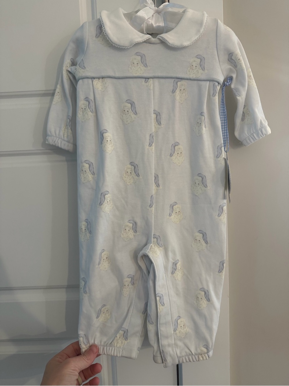 Edgehill Collection Santa Baby One-Piece Romper in Light Blue NWT